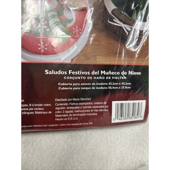 Vtg Bucilla Christmas Felt Bath Ensemble Kit DIY Snowman Seat & Tank Cover 85184 - Picture 5 of 7